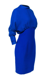 Current Boutique-Reiss - Bright Cobalt Draped Sleeve Mock Neck Sheath Dress Sz 10