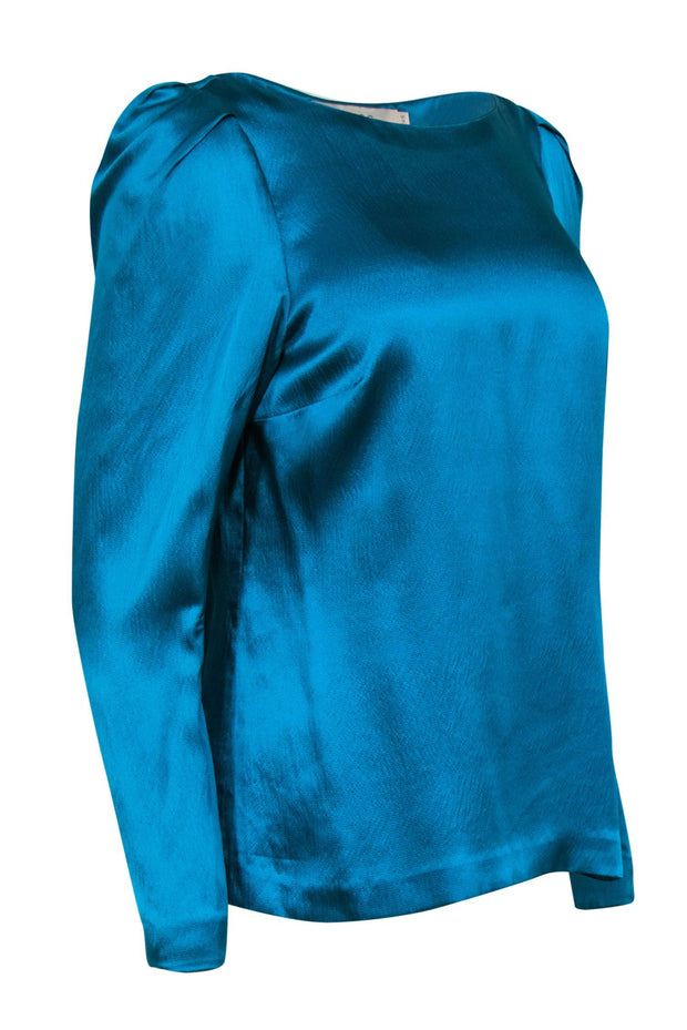 Current Boutique-Reiss - Bright Teal Silk Satin Puffed Sleeved Blouse Sz 8