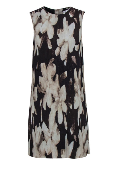 Current Boutique-Reiss - Brown & Tan Abstract Floral Shift Dress w/ Pleated Front Sz 6