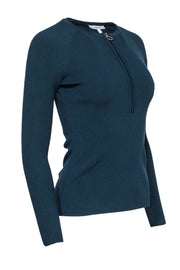 Current Boutique-Reiss - Dark Teal Ribbed Sleeve Quarter-Zip Fitted Top Sz S