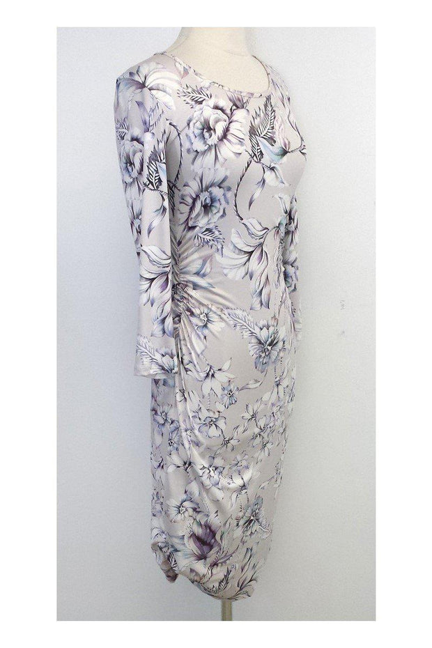 Current Boutique-Reiss - Grey & Purple Floral Print Bodycon Dress Sz S