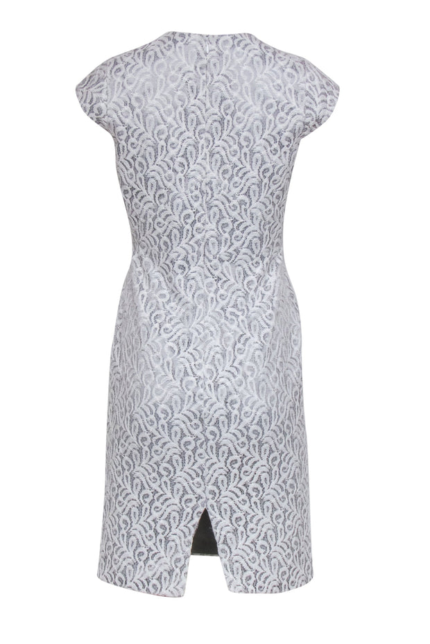 Current Boutique-Reiss - Light Grey Lace Sheath Dress w/ Polka Dot Lace Paneling Sz 4