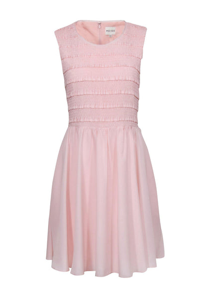 Current Boutique-Reiss - Light Pink Smocked & Ruffled Sleeveless Fit & Flare Dress Sz 12
