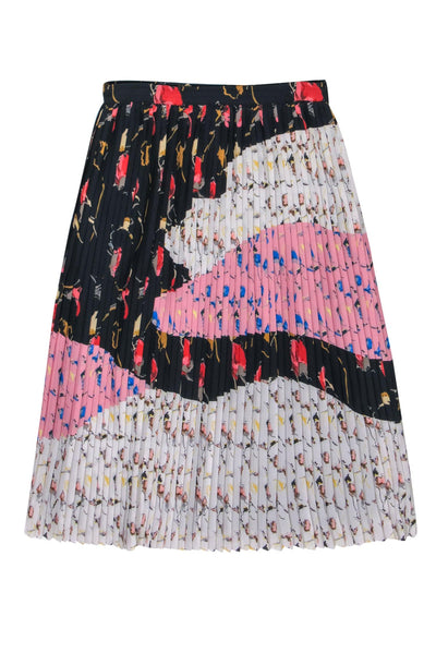 Current Boutique-Reiss - Multicolor Colorblocked Floral Print Pleated Midi Skirt Sz 8