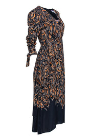 Current Boutique-Reiss - Navy & Orange Cross-Hatching Print Empire Waist Dress Sz 8
