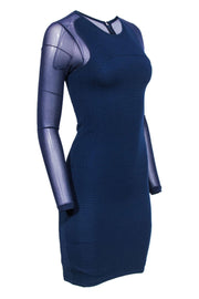 Current Boutique-Reiss - Navy Textured Bodycon Dress w/ Mesh Sleeves Sz 2