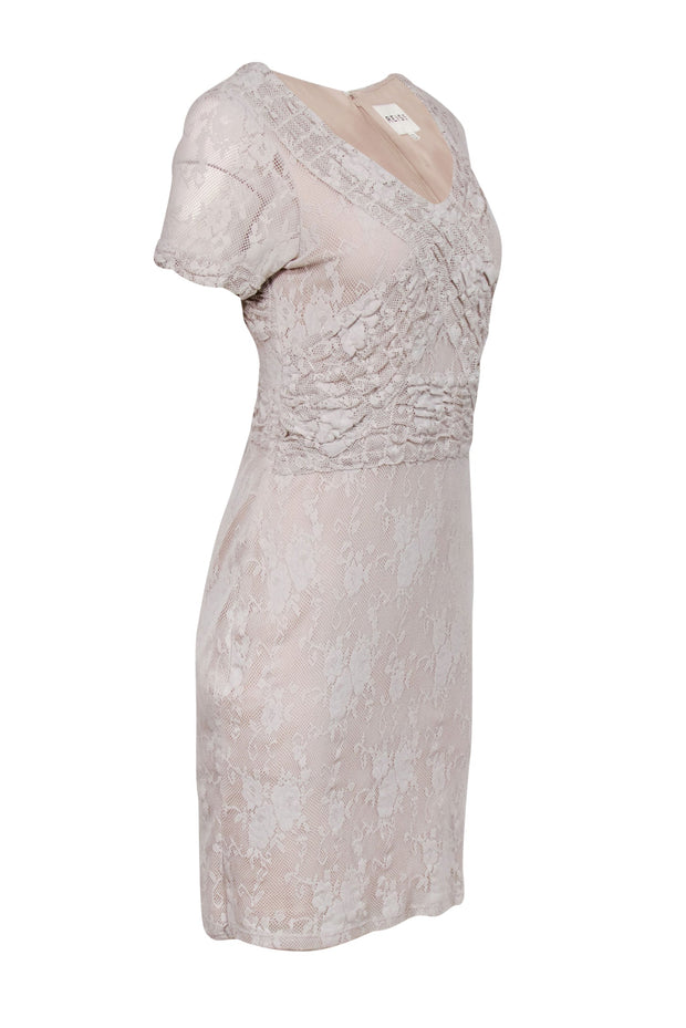 Current Boutique-Reiss - Nude Lace Bodycon Dress w/ Waist Defining Details Sz 8