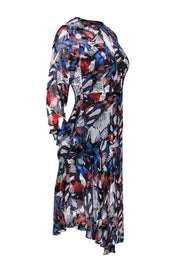 Current Boutique-Reiss - Red, White & Blue Floral Print Sheer Long Sleeve Dress Sz XS