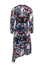 Current Boutique-Reiss - Red, White & Blue Floral Print Sheer Long Sleeve Dress Sz XS
