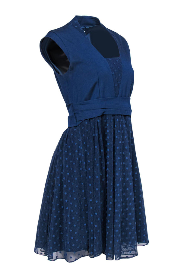Current Boutique-Reiss - Smokey Blue Polka Dot Tulle Dress Sz 8