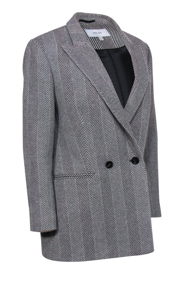 Current Boutique-Reiss - White & Black Herringbone Double Breasted Wool Blend Jacket Sz 10