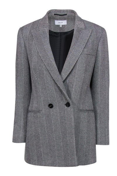 Current Boutique-Reiss - White & Black Herringbone Double Breasted Wool Blend Jacket Sz 10