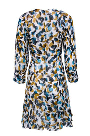 Current Boutique-Reiss - White Flounce Dress w/ Blue & Mustard Print Sz 4