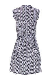 Current Boutique-Reiss - White Silk Dress w/ Black & Purple Zig-Zag Pattern Sz 0