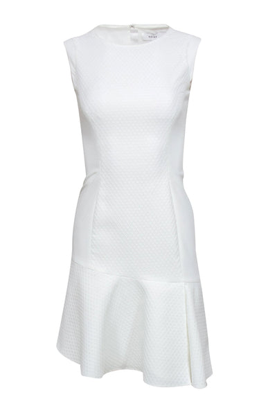 Current Boutique-Reiss - White Textured A-Line "Gem" Dress w/ Asymmetrical Flounce Sz 2