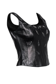 Current Boutique-Rena Lange - Black Leather Bustier Top w/ Beading Sz 8