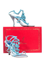 Current Boutique-Rene Caovilla - Turquoise Suede & Satin Strappy Pumps w/ Jeweled & Rhinestone Embellishments Sz 6