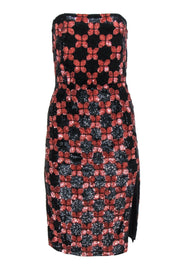 Current Boutique-Retrofete - Black & Pink Floral Sequin Strapless "Jaqueline" Sheath Dress Sz S