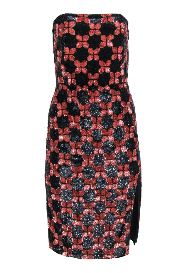 Current Boutique-Retrofete - Black & Pink Floral Sequin Strapless "Jaqueline" Sheath Dress Sz S