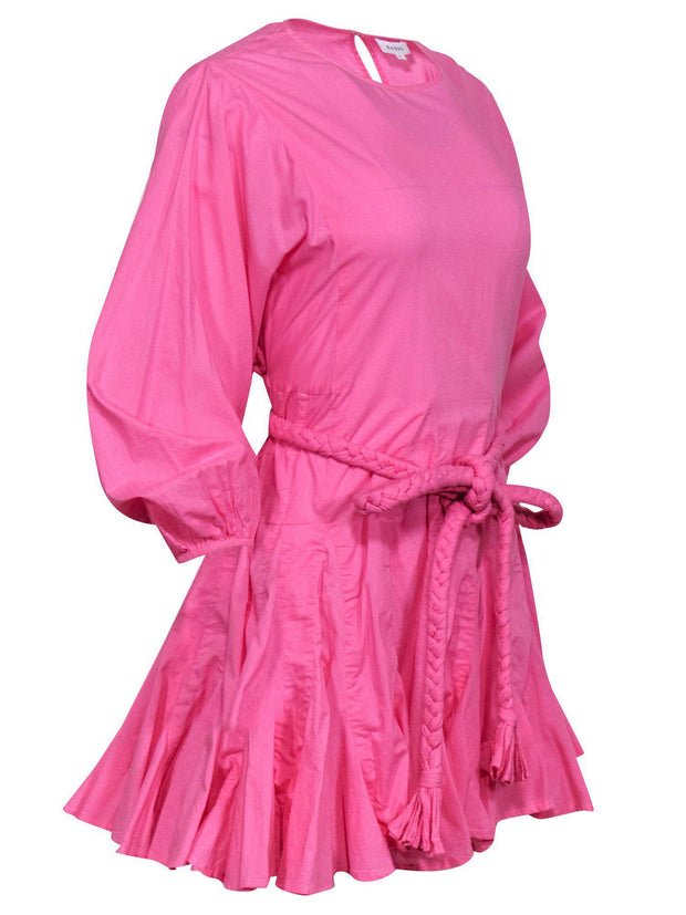 Current Boutique-Rhode - Bubblegum Pink Puff Sleeve Fit & Flare Dress w/ Rope Belt Sz L