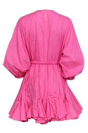 Current Boutique-Rhode - Bubblegum Pink Puff Sleeve Fit & Flare Dress w/ Rope Belt Sz L