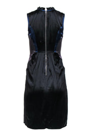 Current Boutique-Richard Chai - Black, Grey & Blue Sleeveless Silk Sheath Dress w/ Ruffle Collar Sz 2