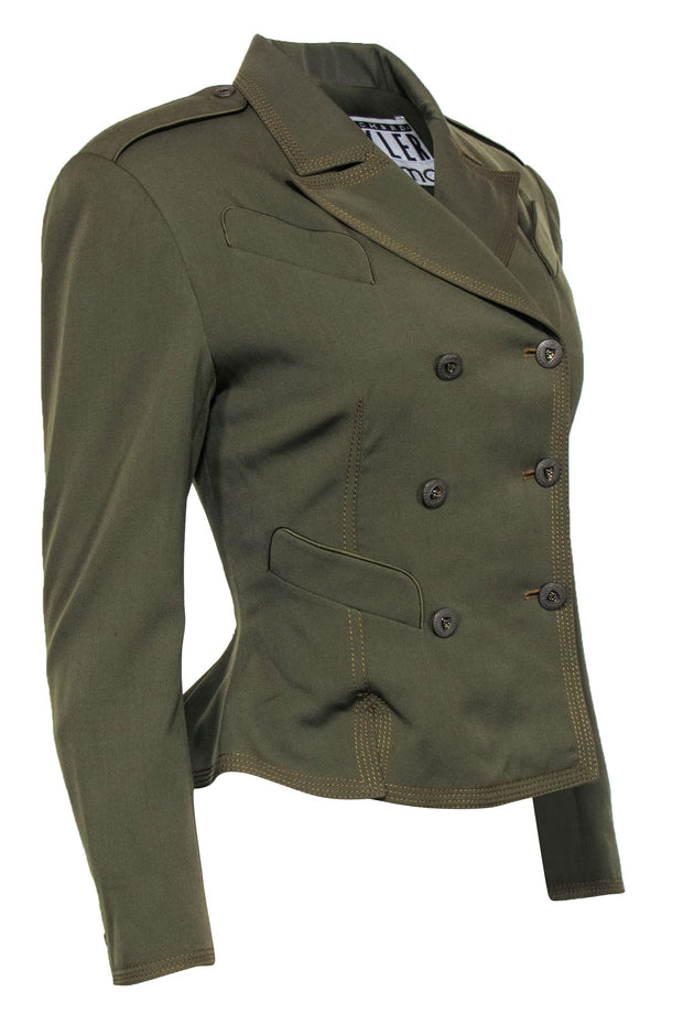 Current Boutique-Richard Tyler - Olive Green Military-Style Double Breasted Jacket Sz 8