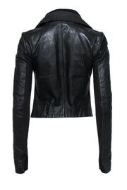 Current Boutique-Rick Owens - Black Leather Zip-Up Draped Moto Jacket Sz S