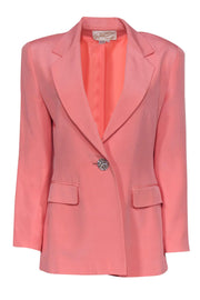 Current Boutique-Rickie Freeman - Bright Pink Vintage Silk Blazer w/ Rhinestone Button Sz 8