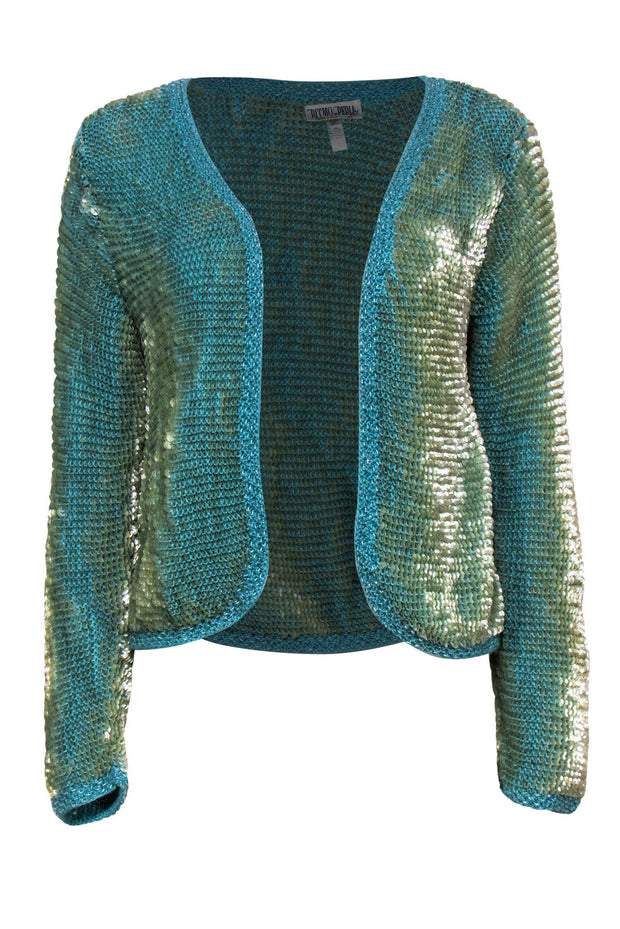Current Boutique-Ritmo di Perla - Vintage Turquoise Sequin Knit Cardigan Sz 8