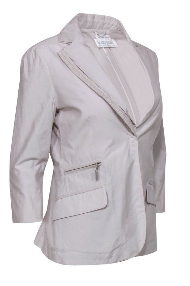 Current Boutique-Riva Monti - Beige Cropped Sleeve Blazer w/ Ruffled Lapel Sz L