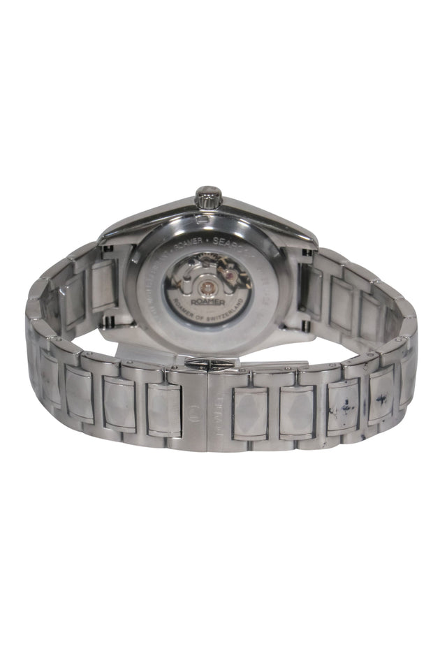 Current Boutique-Roamer - Silver Link Automatic "Searock" Watch w/ Mother of Pearl & Diamonds