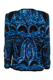 Current Boutique-Robert Anthony - Vintage Blue & Purple Beaded & Sequin Silk Jacket Sz S