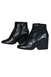 Current Boutique-Robert Clergerie - Black Snakeskin Chunky Heel Ankle Booties Sz 7.5