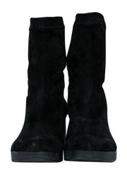 Current Boutique-Robert Clergerie - Black Suede Sock-Style Wedge Booties Sz 6