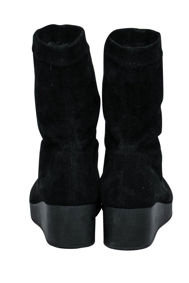 Current Boutique-Robert Clergerie - Black Suede Sock-Style Wedge Booties Sz 6