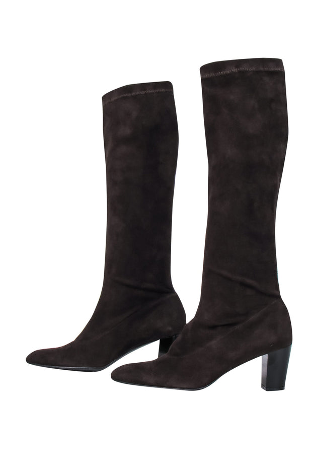 Current Boutique-Robert Clergerie - Chocolate Brown Suede Knee High Block Heel Boots Sz 8