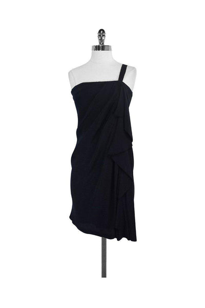 Current Boutique-Robert Rodriguez - Black Silk One Shoulder Dress Sz 6