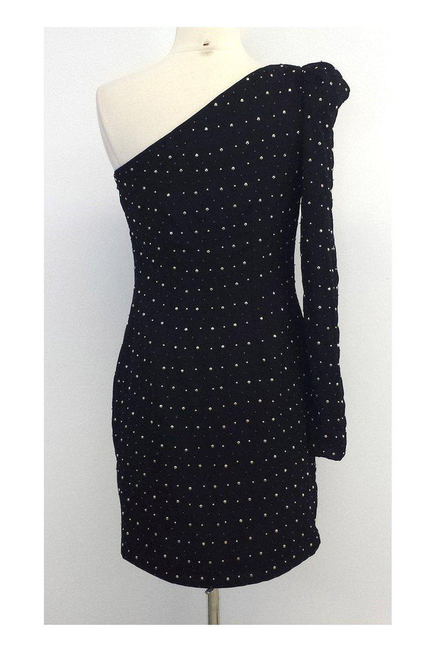 Current Boutique-Robert Rodriguez - Black Silk Studded One Shoulder Dress Sz 4