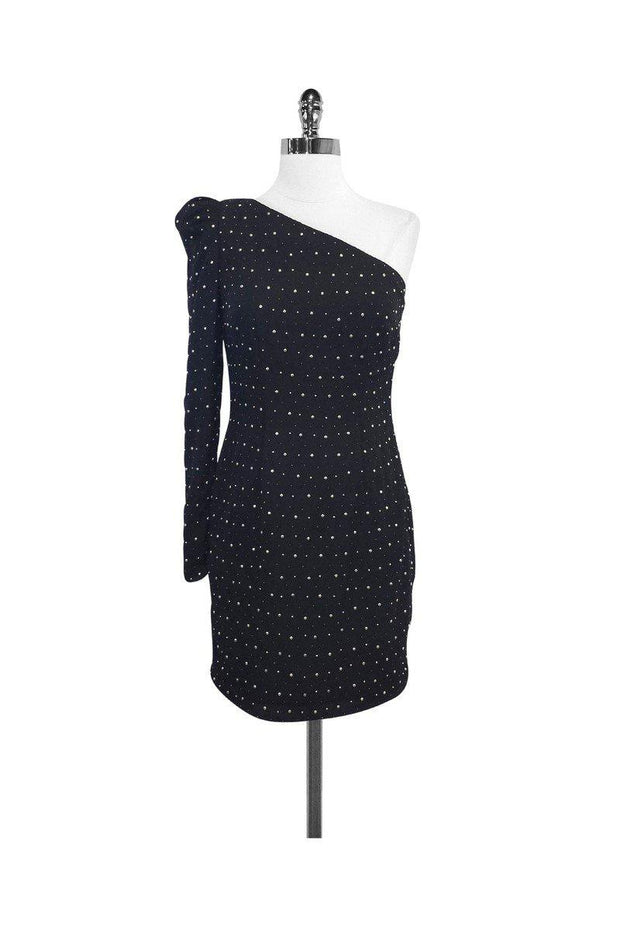Current Boutique-Robert Rodriguez - Black Silk Studded One Shoulder Dress Sz 4