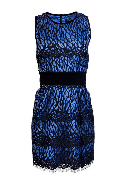 Current Boutique-Robert Rodriguez - Blue Sheath Dress w/ Asymmetric Lace Sz 10