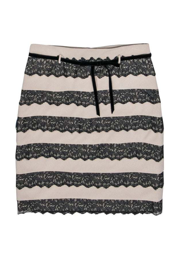 Current Boutique-Robert Rodriguez - Gray & Black Lace Striped Skirt w/ Velvet Bow Sz 8