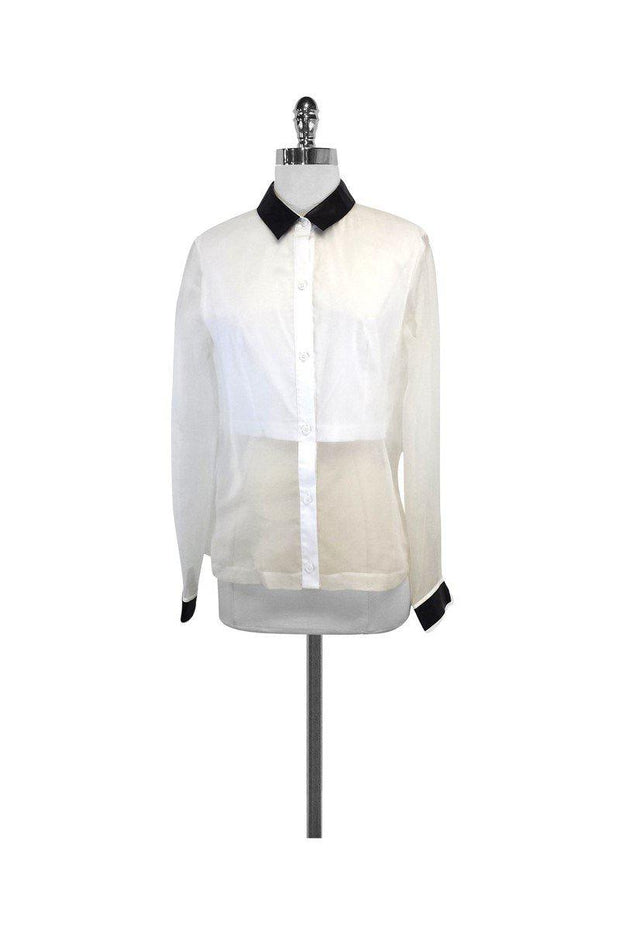 Current Boutique-Robert Rodriguez - White Silk & Black Leather Blouse Sz 6