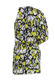 Current Boutique-Robert Rodriguez - Yellow, Black & White Draped One-Sleeve Silk Dress Sz 2