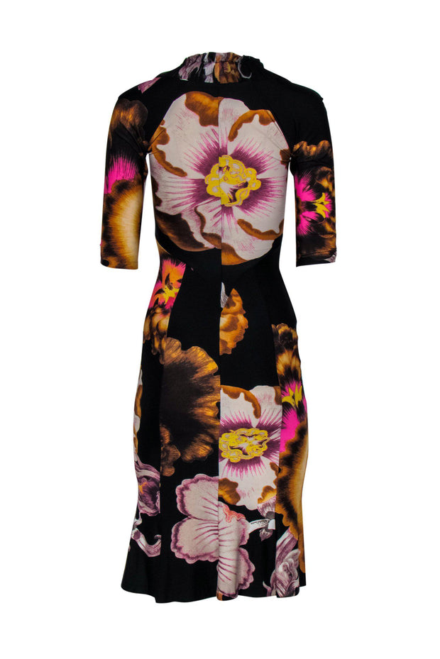 Current Boutique-Roberto Cavalli - Black Floral Scoop Neck Sheath Dress Sz 4