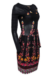 Current Boutique-Roberto Cavalli - Black Floral Square Neck Fitted Dress Sz L