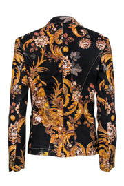 Current Boutique-Roberto Cavalli - Black & Gold Floral Print Blazer Sz S