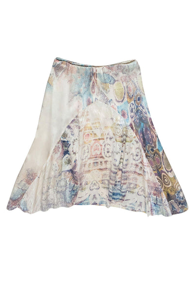 Current Boutique-Roberto Cavalli - Cream Geological Printed Silk Skirt Sz XS