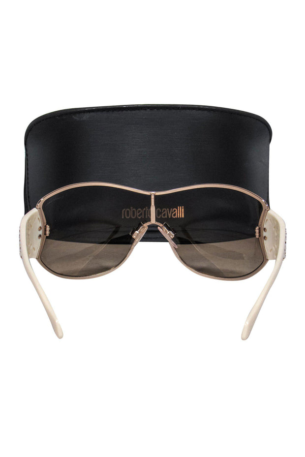 Current Boutique-Roberto Cavalli - Cream & Gold Lasercut Shield Sunglasses