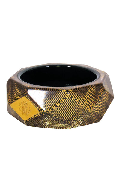 Current Boutique-Roberto Cavalli - Gold Hexagonal Chunky Bangle